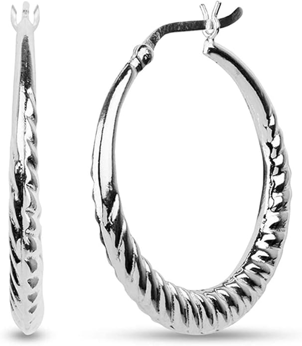 LeCalla 925 Sterling Silver Shrimp Classic Diamond-Cut Light-Weight Hoop Earrings for Women