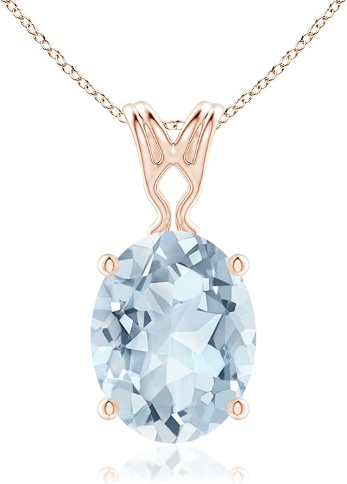 Angara Natural Aquamarine Solitaire Pendant for Women | Vintage in 14K Solid Gold/Platinum With 18" Chain | March Birthday, Anniversary, Gemstone Jewelry Gift