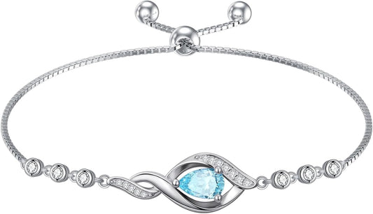 Christmas Gifts Birthstone Bracelet for Women 925 Sterling Silver Infinity Love Jewelry Birthday Gifts for Women Mom Wife Girlfriend