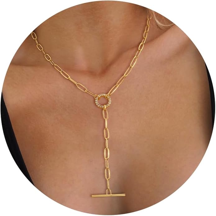 Lariat Long Necklace for Women Trendy Layered Y Necklace Dainty Pendant Drop Dangle Necklace Y-Shaped Necklace Simple CZ Necklace for Women Jewelry