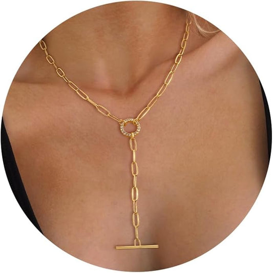 Lariat Long Necklace for Women Trendy Layered Y Necklace Dainty Pendant Drop Dangle Necklace Y-Shaped Necklace Simple CZ Necklace for Women Jewelry