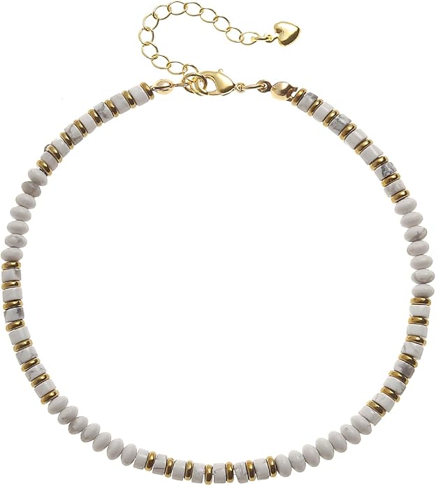 XIJIN Natural Stone Beaded Anklets for Women Handmade Beach Boho Turquoise Beads Ankle Bracelet Jewelry Gift for Her