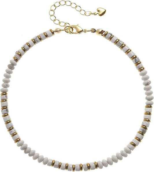 XIJIN Natural Stone Beaded Anklets for Women Handmade Beach Boho Turquoise Beads Ankle Bracelet Jewelry Gift for Her