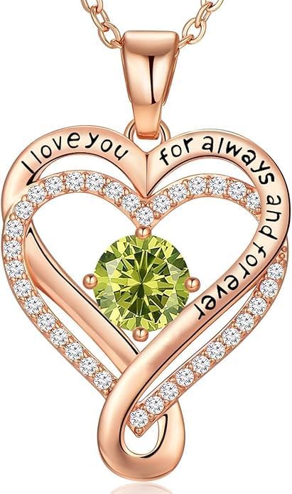Birthstone Infinity Heart Necklace for Women Wife Girlfriend Mom Daughter Gifts S925 Silver Jewelry For Anniversary Rose Gold Gifts For Birthday Christmas Mothers Valentines Day