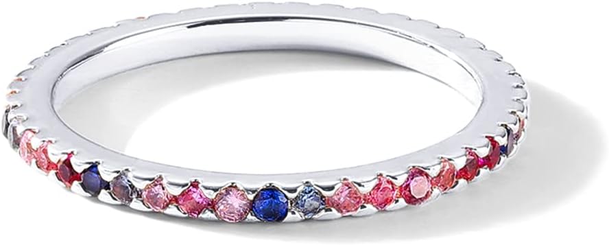 PAVOI 14K Gold Plated Sterling Silver Colored CZ Stones Stackable Ring | Simulated Diamond Eternity Bands for Women