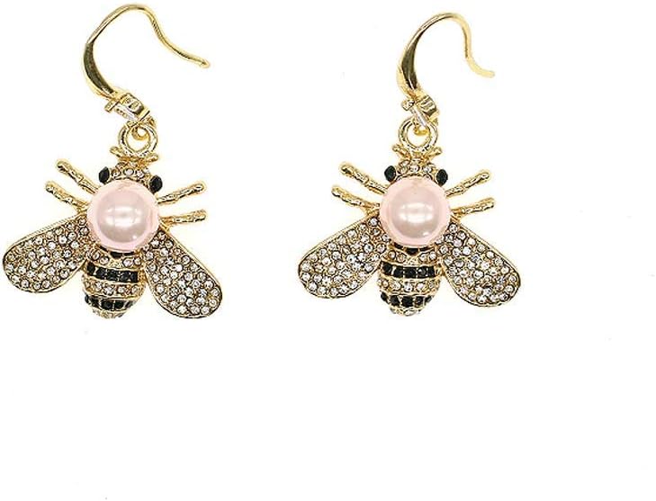 Honey Bee Brooches Crystal Insect Themed Bee Brooch Animal Fashion Shell Pearl Brooch Pin Gold Tone