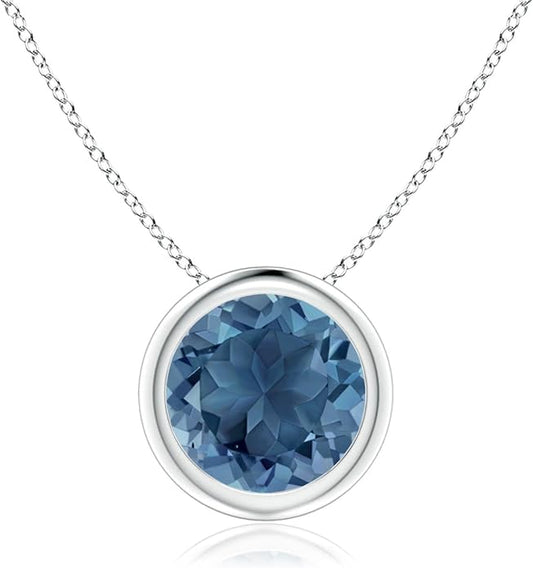 Angara Natural London Blue Topaz Solitaire Pendant for Women | Round Blue Topaz Solitaire Pendant Necklace in 14K Solid Gold/Silver/Platinum | December Birthday, Gemstone Jewellery Gift