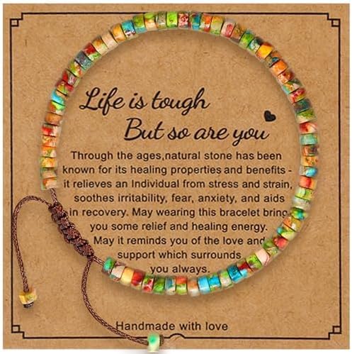 QuillVox Healing Bracelets for Women : Inspirational Natural Stone Bracelets - Get Well Soon Present - Spiritual Present Thoughtful Gift for Friends Sister, Life is Tough But So are You Bracelet