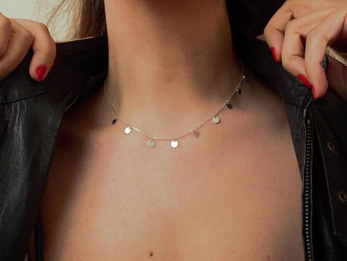 Gold Choker Necklaces 14K Gold Plated/Silver Disc Choker Necklaces Dangling Star Heart Pendant Necklaces Summer Beach Boho Necklaces Aesthetic Necklace Gift for Women