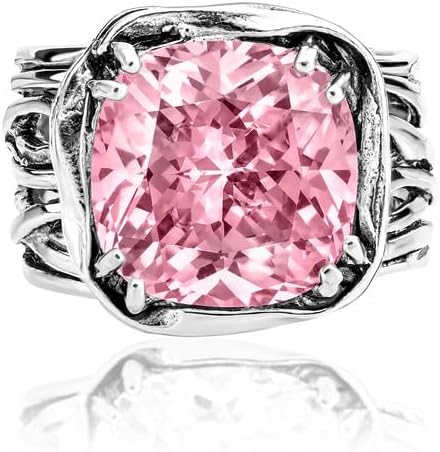 JEAN RACHEL JEWELRY 925 Sterling Silver Ring - Wrap Vintage Design with Cushion Shaped Cubic Zirconia - Hypoallergenic, Lead & Nickel Free - Artisan Handcrafted Statement Rings for Women
