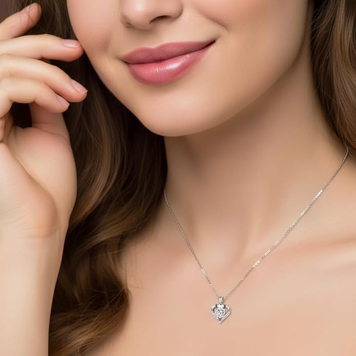1-3 Carats Moissanite Necklace for Women, Heart Pendant Engraved 'I LOVE YOU', Birthday Gift for Girlfriend Daughter, Anniversary Present for Wife, Jewelry Gifts for Christmas Mothers Valentine's Day