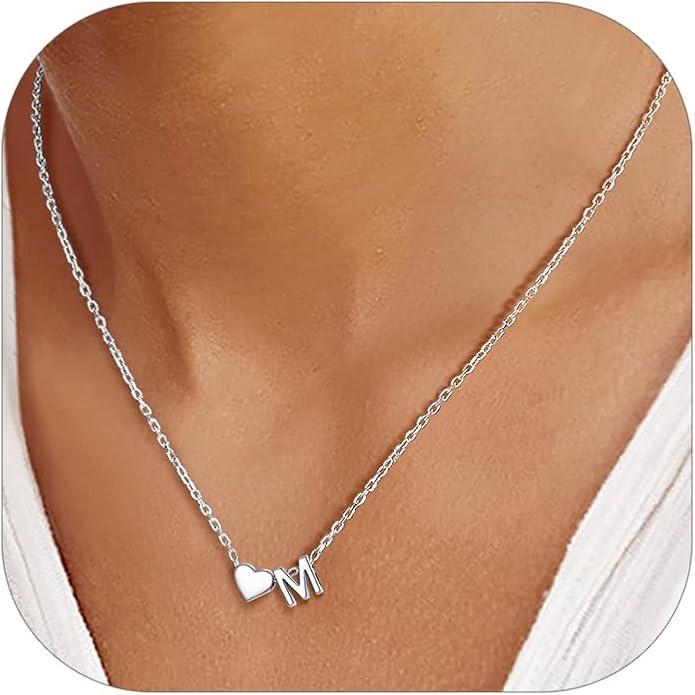 PROSILVER Initial Heart Necklace for Women, 925 Sterling Silver Tiny Heart Letter Necklace Siver, Gold Necklace, Come with Box