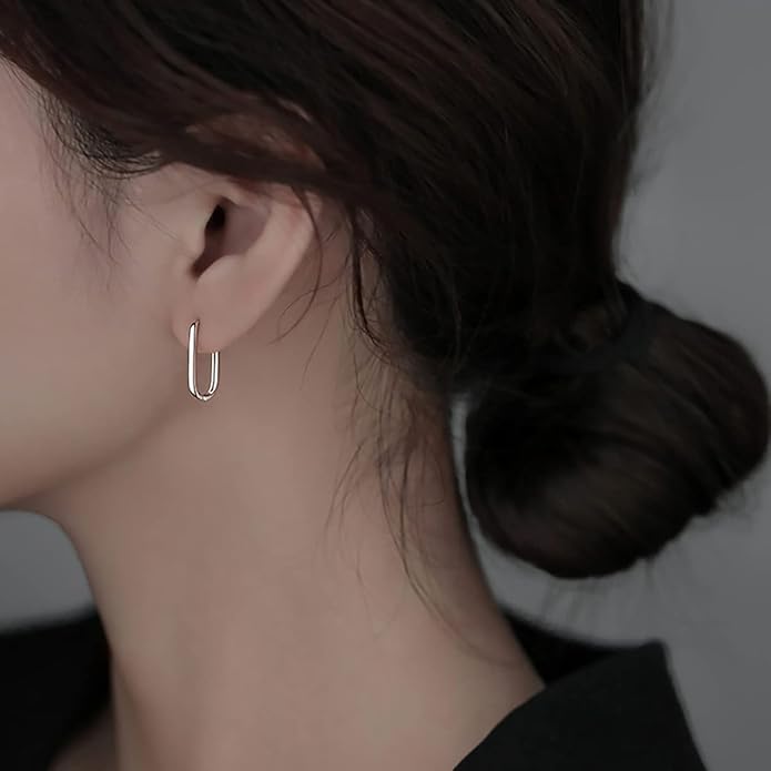 Reffeer 925 Sterling Silver U Hoop Earrings for Women Teens Minimalist Square Hoop Earrings U Huggie Earrings