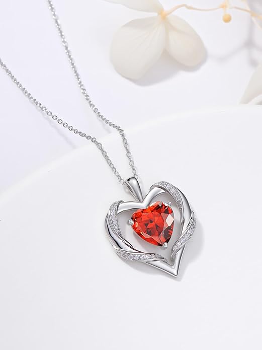 WINNICACA Birthday Gift for Mom Heart Necklace for Women 925 Sterling Silver Birthstone Necklace Jewelry Gift for Women Wife Her Girlfriend Sister