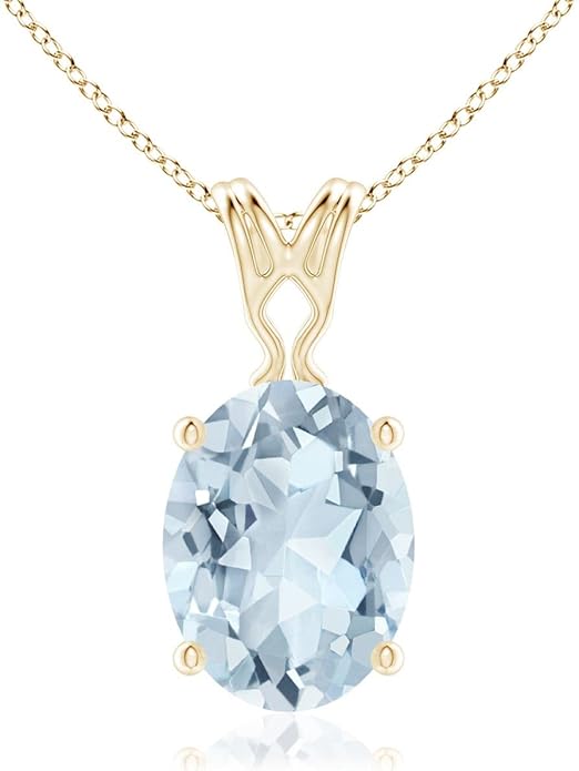 Angara Natural Aquamarine Solitaire Pendant for Women | Vintage in 14K Solid Gold/Platinum With 18" Chain | March Birthday, Anniversary, Gemstone Jewelry Gift