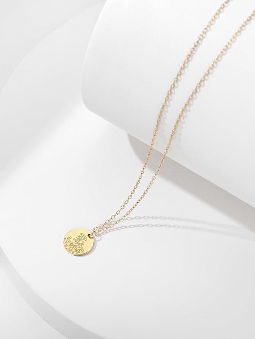 Birth Flower Necklace, 14K Gold Plated Floral Pendant Necklaces for Women, Simple Dainty Birth Month Flower Necklace, Birthday Jewelry for Women - 12 Month