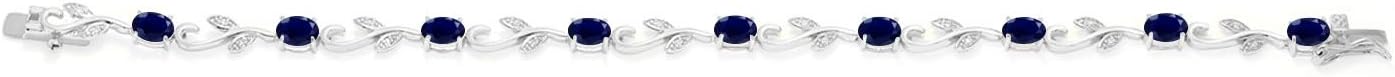 Gem Stone King 925 Sterling Silver Blue Sapphire and White Diamond Oval Tennis Bracelet | Greek Vine Bracelet for Women | 5.12 Cttw | Oval 6X4MM | Gemstone Birthstone | 7 Inch