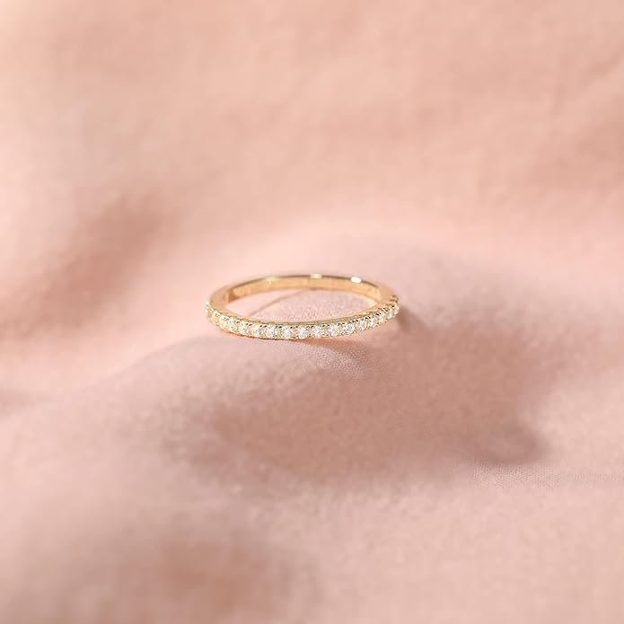 EAMTI 2mm Wedding Band Cubic Zirconia Half Eternity Stackable Brass Engagement Ring Size 3-13