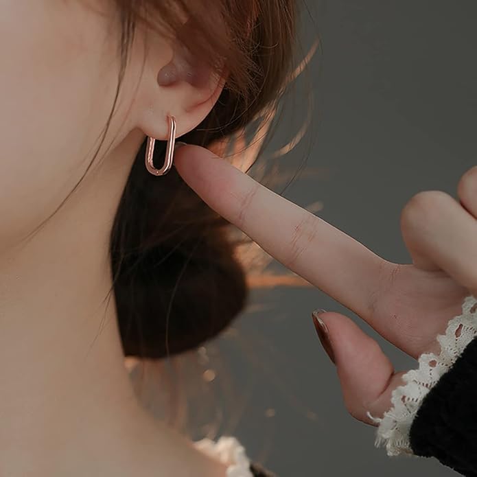 Reffeer 925 Sterling Silver U Hoop Earrings for Women Teens Minimalist Square Hoop Earrings U Huggie Earrings