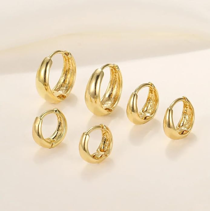 3Pairs Gold Hoop Earrings Set for Women Trendy Chunky Huggie Dainty Earring Jewelry for Women Teens