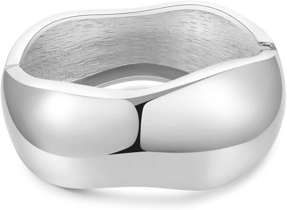 jokcde Chunky Gold/Silver Gold Cuff Bangle Bracelets for Women Trendy Hinged Cuff Open Wide Chunky Gold Bracelet Minimalist Bangle Jewelry Gift