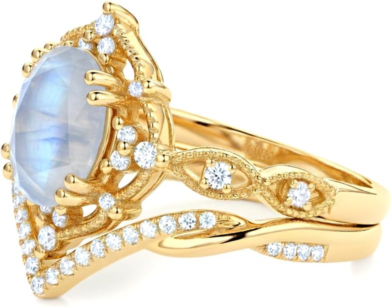 Oval Cut Vintage Gemstone Engagement Rings set for Women S925 Sterling Silver/10K/14K/18K Gold Birthstone Promise Anniversary Bridal Set Ring for her