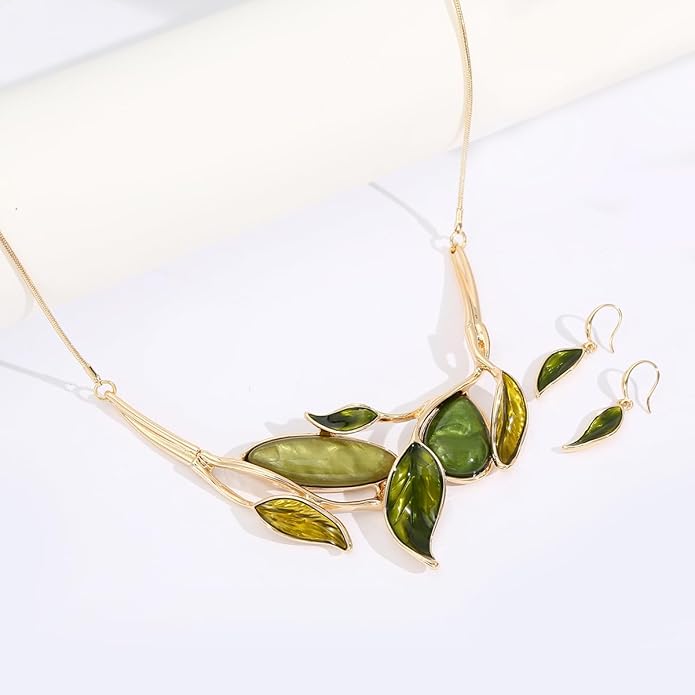 Vintage Chunky Statement Jewelry Set Retro Leaf Floral Geometric Bohemian Boho Bib Necklace Earring Set Fashion Costume Jewelry for Women Girls Wedding Party Prom Unique Gift