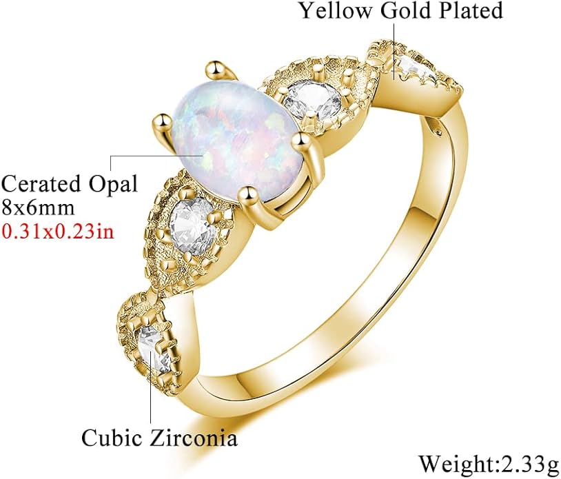 CiNily 18K Gold Plated Opal Ring-White Fire Opal & Amethyst & Cubic Zirconia Women Jewelry Gemstone Engagement Anniversary Ring Size 5-13