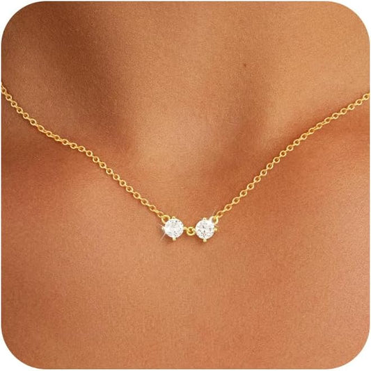 Cubic Zirconia Necklace, Dainty 14k Gold Plated Diamond Necklaces For Women Choker Necklace Simple Gold Plated CZ Jewelry Necklaces for Women Trendy Gifts