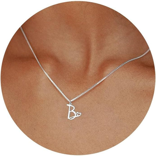Initial Necklaces for Women Trendy, Dainty Silver Letter Necklace Cute Pendant Choker Name Necklace Personalized Costume Monogram Silver Jewelry Necklace for Women Valentines Gifts