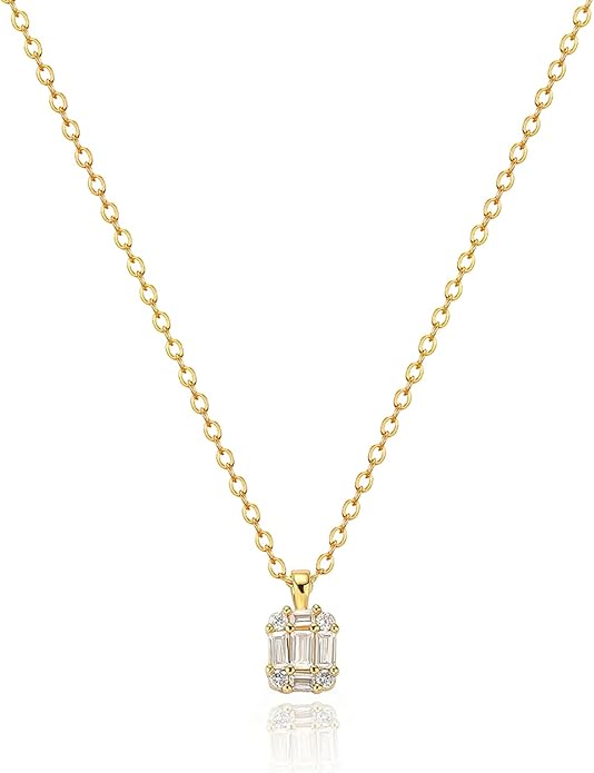 Zeffy Diamond Necklaces for Women, Dainty Gold Necklace 18k Gold Plated Layered Necklaces Simple Gold CZ Diamond Pendant Necklaces for Women Trendy Jewelry Gifts for Girls