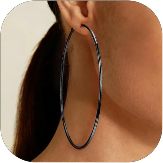 FOCALOOK 14K Gold Plated Lightweight Large Hoops| 2mm Thin Hoop Earrings for Women 30/40/50/70/100mm