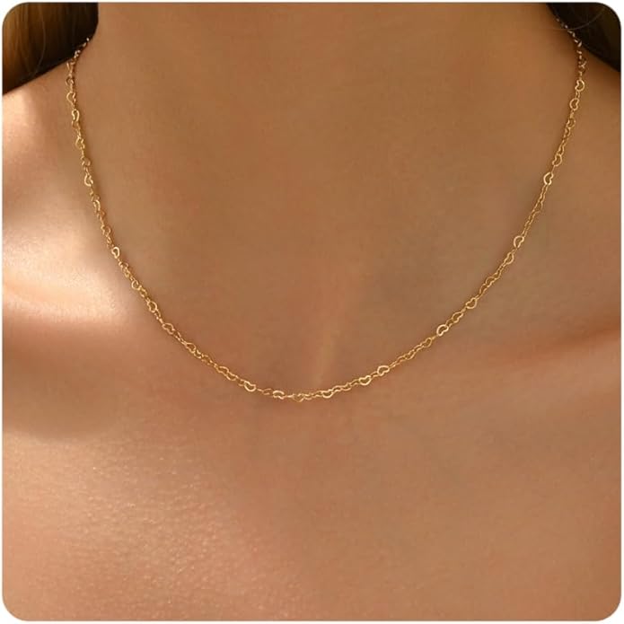 Gold Chain Necklace for Women Dainty 18K Gold Plated Thin Satellite Beaded Turquoise Necklace Simple Gold Boho Jewelry
