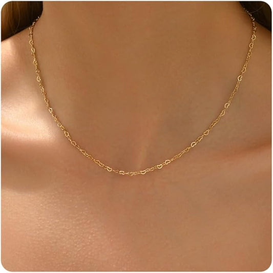 Gold Chain Necklace for Women Dainty 18K Gold Plated Thin Satellite Beaded Turquoise Necklace Simple Gold Boho Jewelry