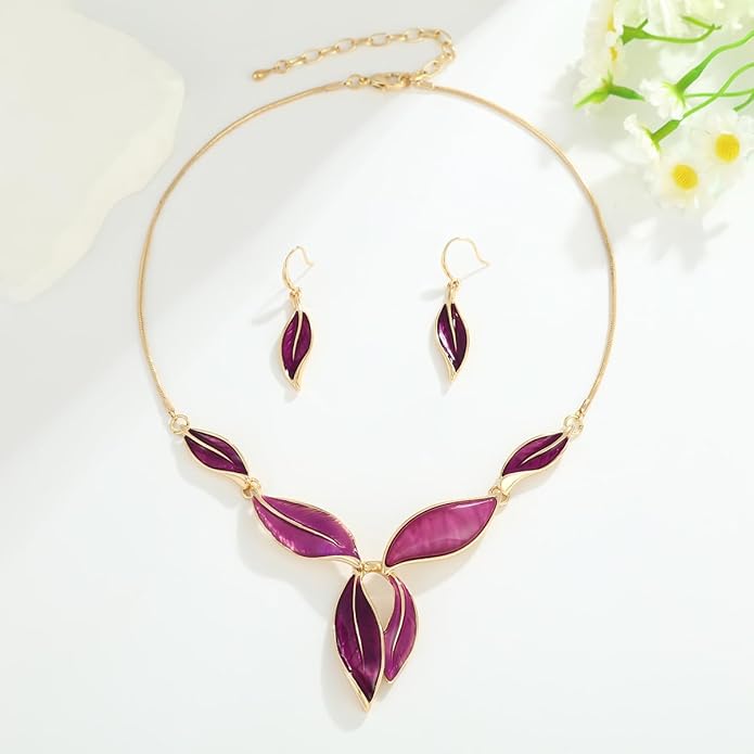 Vintage Chunky Statement Jewelry Set Retro Leaf Floral Geometric Bohemian Boho Bib Necklace Earring Set Fashion Costume Jewelry for Women Girls Wedding Party Prom Unique Gift