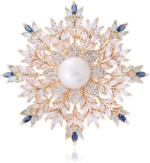 14K Gold Handmade Snowflake Brooch, Adorned with Natural Pearls and Moissanite, Sophisticated Women's Jewelry, Perfect Birthday and Special Occasion Gift