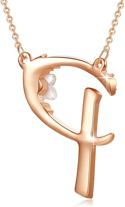 Flower Initial Letter Necklace Pink Red Blue Simulated Pearl Pendant Name Jewelry Made with Austrian Crystals Rose Gold Plated Anniversary Birthday Gifts for Women,18"+2"