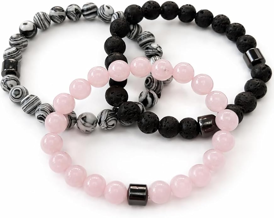 NurtureNest Co. Beaded Bracelet Set for Women & Men – 6-Pack Mixed Stone Stretch Bracelets, Stackable Fashion Jewelry, Neutral & Colorful Styles