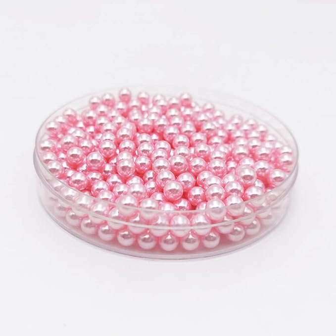 INSPIRELLE 2600pcs Pink Undrilled ABS Art Faux Pearls for Vase Fillers, 6mm No Hole Makeup Beads to Hold Lipstick Eyeliner, Imitation Round Pearl Beads for Table Scatter Home Wedding Decoration