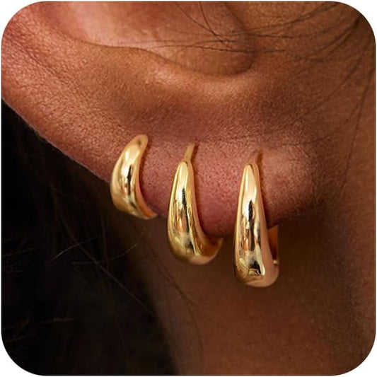 Gold Ear Cuffs Earrings for Women Non Piercing - Clip on Cartilage Earrings Dainty 14K Gold Sterling Silver Plated Cubic Zirconia Huggie Hoop Earring for Women No Tarnish Trendy Jewelry Set