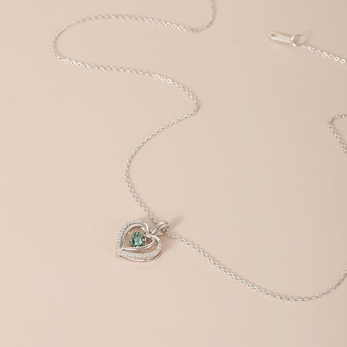 Gem's Beauty Silver Heart Necklace for Women - 925 Silver Moissanite Pendant, Dainty Dance Gift for Her, Mom, Wife |Christmas/Anniversary/Valentine’s Birthstone Jewel