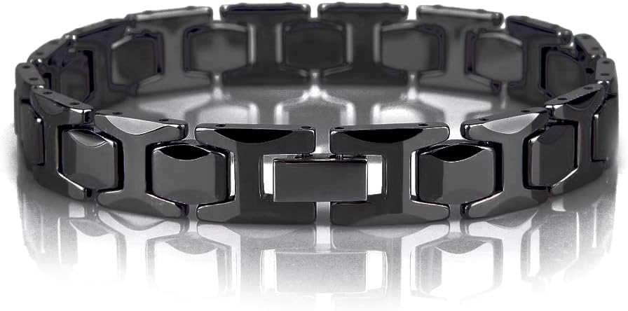 Urban Jewelry Stunning Stainless Steel Link Bracelet for Men Polished Link, Puzzle, Ceramic Style (Silver, Black)