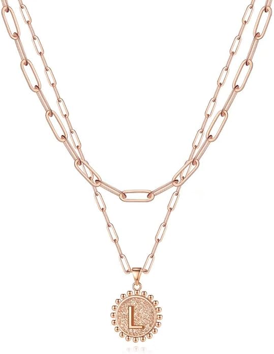 Ursteel Layered Initial Necklaces for Women, 14K-Gold-Plated Dainty Layering Paperclip Chain Necklaces for Women Jewelry