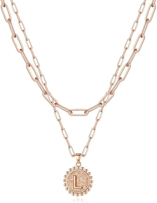 Ursteel Layered Initial Necklaces for Women, 14K-Gold-Plated Dainty Layering Paperclip Chain Necklaces for Women Jewelry
