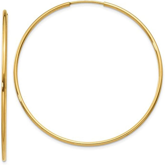 14k Gold Endless Hoop Earrings, 1.25mm Thick Tube