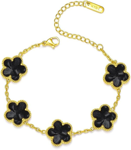 18K Gold-Plated Four Leaf Clover Bracelet for Women,Adjustable lucky Bracelet Set Jewelry Gift-Hypoallergenic Charm for Birthdays, Wellness & Daily Wear