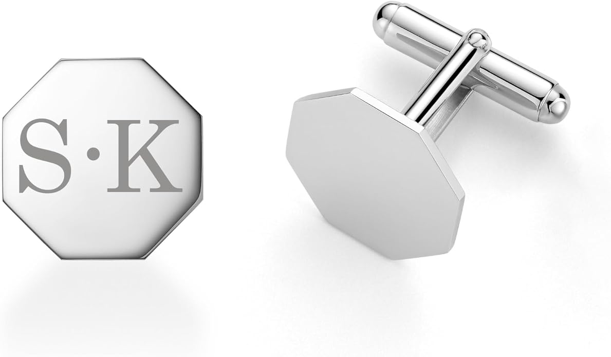 MASSETE Sterling Silver Cufflinks for Men Personalized with Engraved Initials or Name Gift for Men - Made in Italy