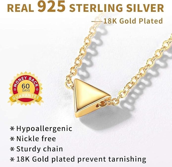 ChicSilver Personalized 925 Sterling Silver Dainty Small Heart/Star/Moon/Dot/Triangle Pendant Necklace for Women, Silver/Gold/Rose Gold/Black (with Gift Box)