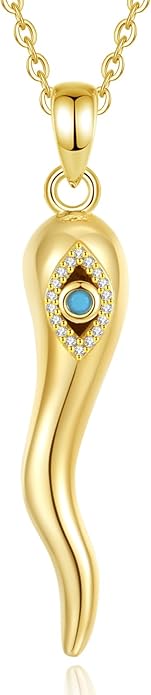 INFUSEU 925 Sterling Silver Italian Horn Evil Eye Necklace for Women Men Good Luck Protection Gifts
