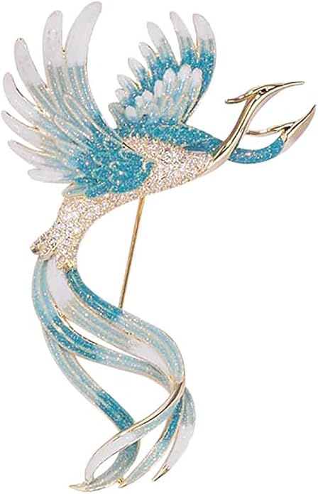 14K Gold Phoenix Brooch with Moissanite and Enamel - Elegant Holiday and Special Event Pin, Ideal Gift for Her, Mythical Bird Design, Women's Luxury Fashion Accessory